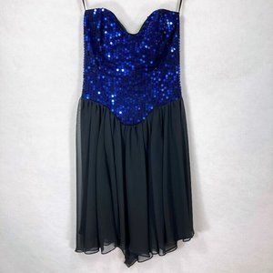 Jessica McClintock Gunne Sax Blue and Black Sequin Prom Dress